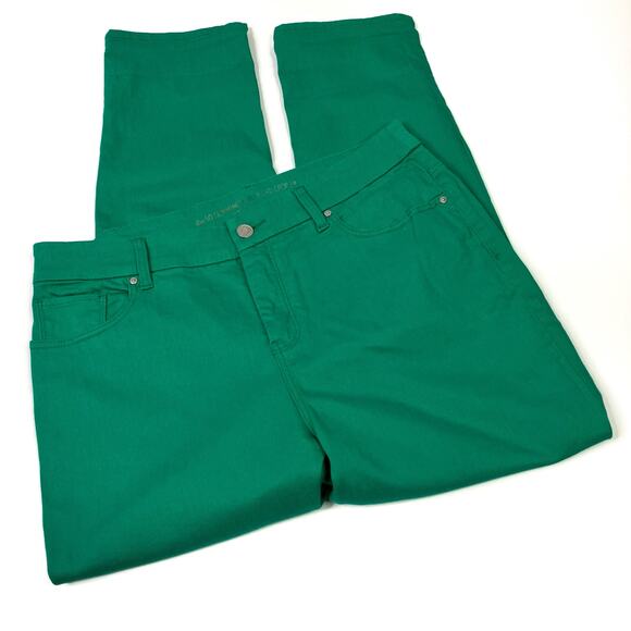 Chico's | So Slimming Girlfriend Crop Jeans High Rise Green Denim Chicos 2/US 12 - Picture 1 of 7